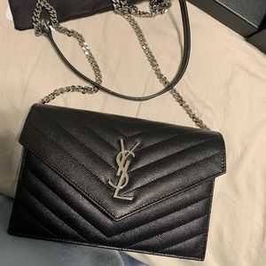 YSL black envelope chain wallet